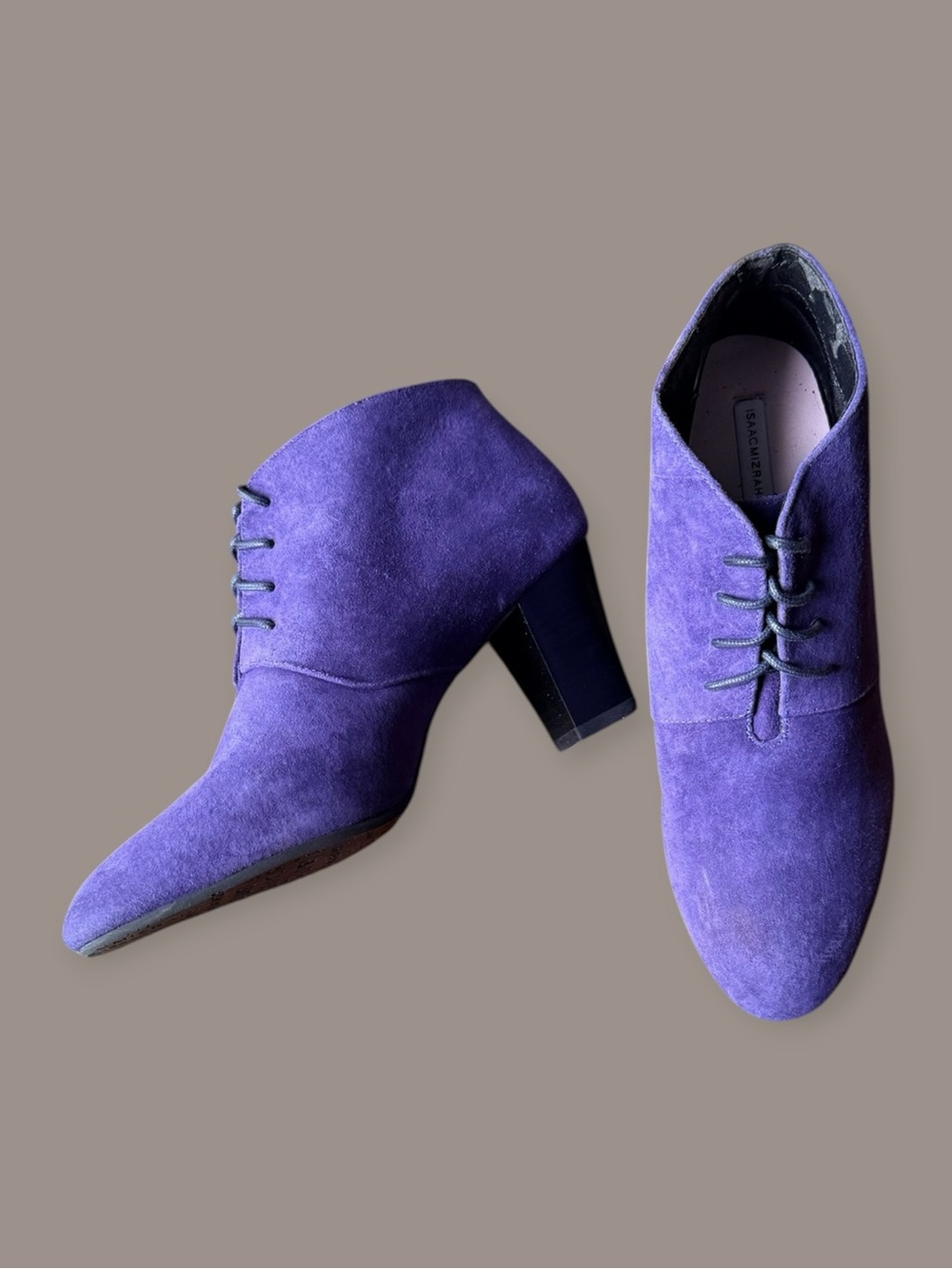 Isaac Mizrahi Purple Suede Lace-Up Block Heel Ankle Booties